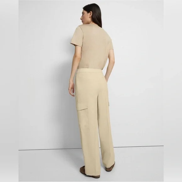 Theory Wide Leg Cargo Pants Size 0 Beige High Rise Minimalist Trouser - Picture 2 of 7